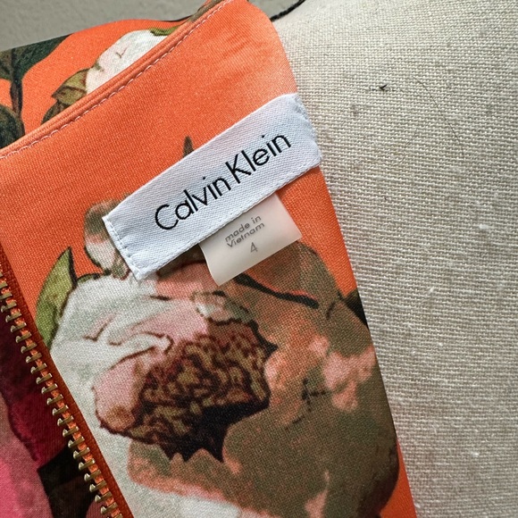 Calvin Klein Orange Pink Sheath V-Neck Midi Dress - Picture 4 of 4